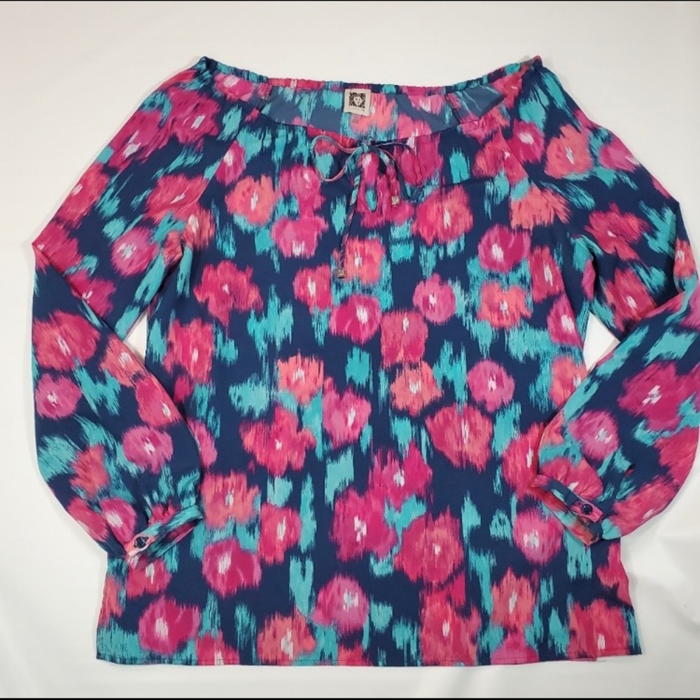 Anne Klein Watercolor Floral Tunic Top EUC